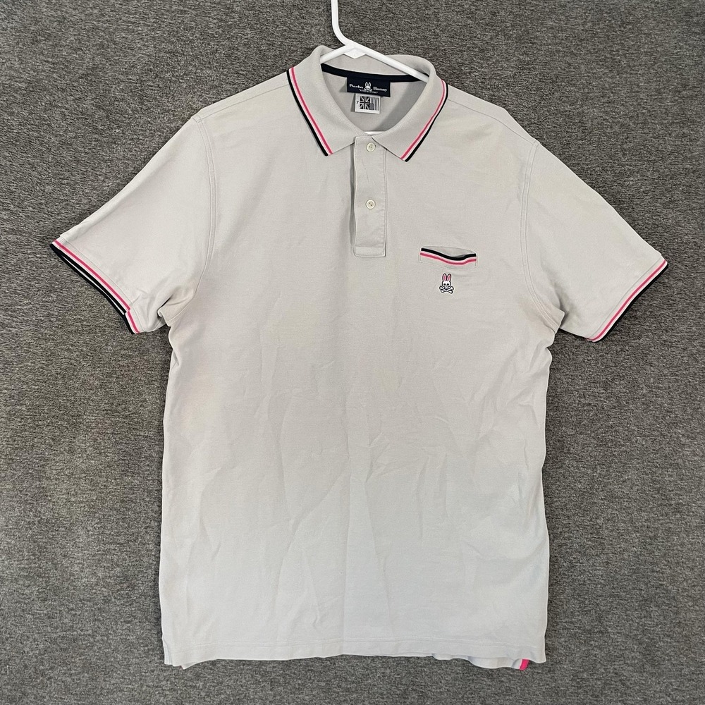 Psycho Bunny Polo Shirt Mens XL Gray Pima Cotton Tipped Collar Pocket Logo
